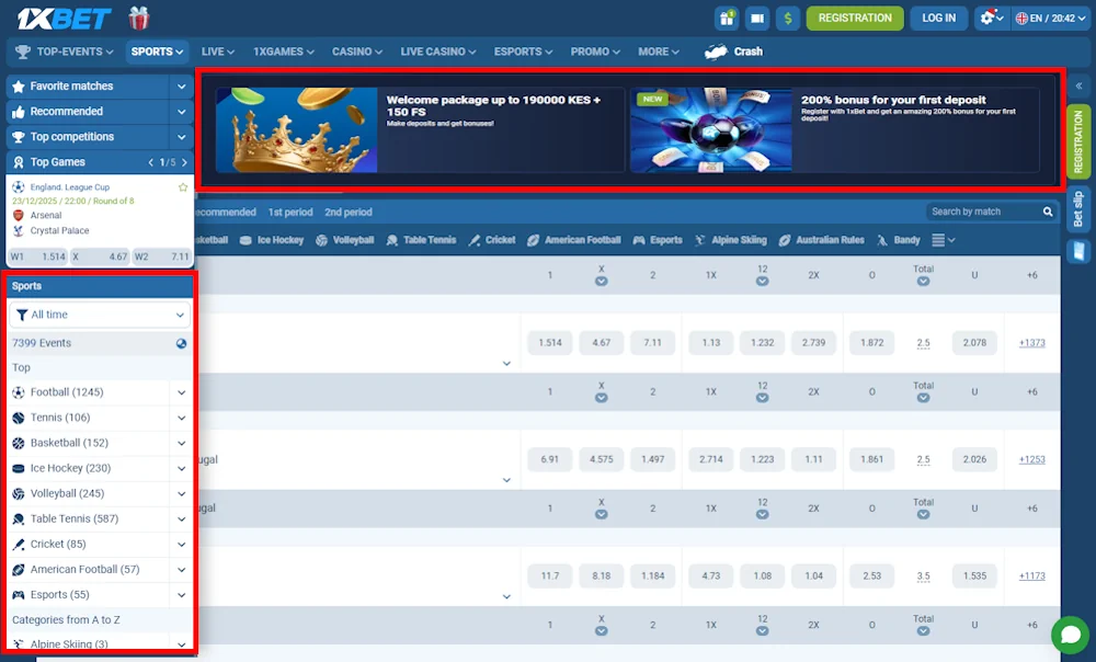1xBet Sports Betting and Welcome Bonuses Screenshot